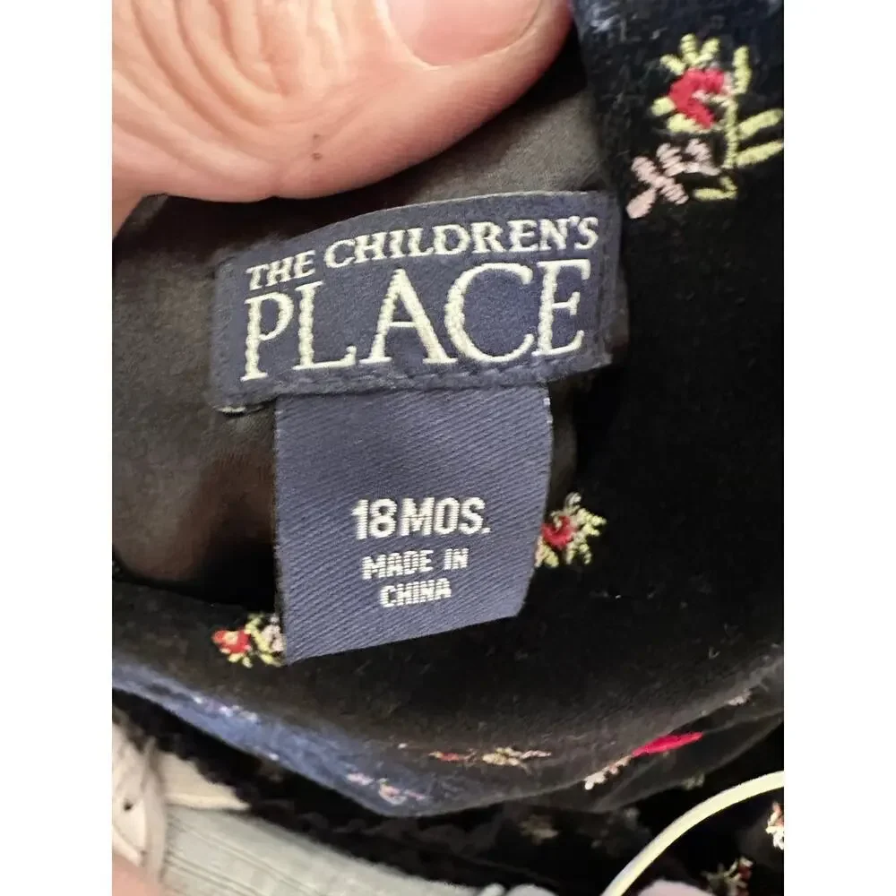 The Children’s Place Girls' Black embroidered Velvet holiday Dress Size 18M